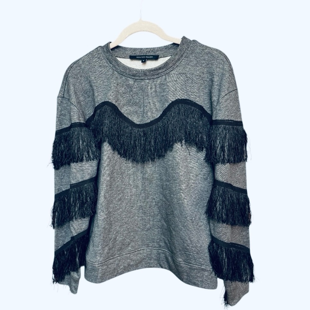 NWOT WALTER BAKER Charcoal Fringe Sweatshirt size S